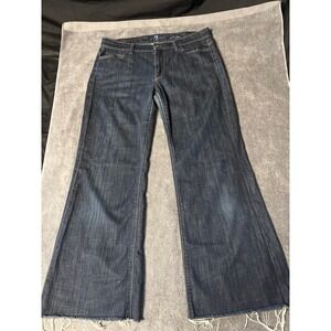 Women's 7 For All Mankind Ginger Wide Leg Jeans Dark Wash Raw Hem Size 32